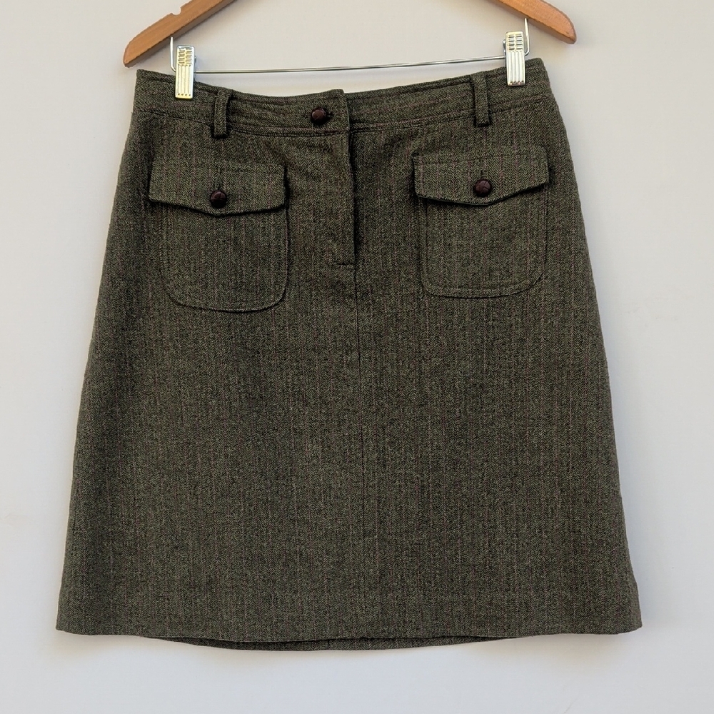 Vintage Lilly Pulitzer Olive Green Tweed Wool Blend A-Line Women's Skirt - 10
